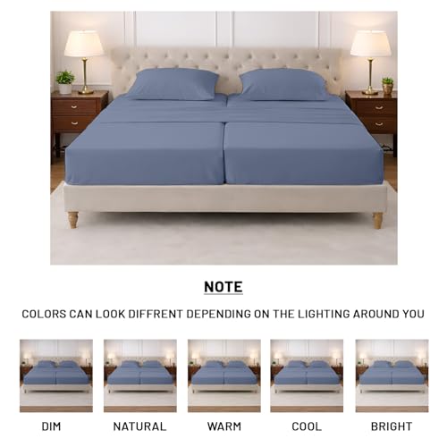 Image of SGI Split King Sheet Set for Adjustable Bed Egyptian Premium Cotton 600 Thread Count Sheet for Sleep Number Bed 15 inch Deep Pocket 5 Pc Set with 2 Twin XL Fitted Sheets Soft Breathable Mediterranean Blue