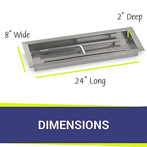 American Fireglass Stainless Steel Drop-in Fire Pit Pan and Burner, 24 by 8-Inch