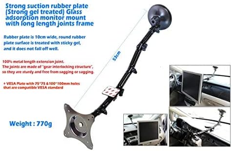 Powerful glass-absorbing monitor mount with a diameter of 100mm Rubber plate that is treated rounded circle border with sticky GEL+gear engaging LONG joint support part+75mm and 100mm VESA internation