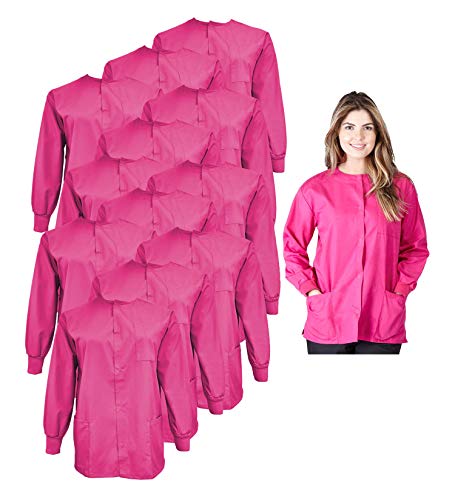 Natural Uniforms Women's Scrub Warm Up Jacket Pack of 12 Set (Small, Hot Pink)