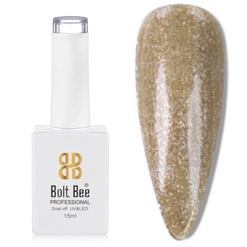 Image of Bolt Bee Sparkle Gold Color Gel Nail Polish Soak Off UV Gel DIY at Home Manicure Salon Nail Art
