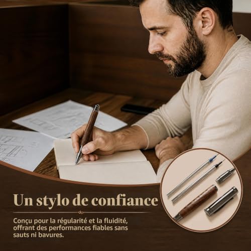 Maggasacca Stylo roller bois et métal élégant 1 pièce avec 2 recharges noires et bleues, stylo bille premium cadeau d’affaires pour professionnels et bureau – vue 5