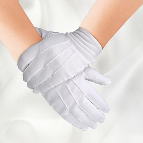 Yuomeaz 2 Pairs White Formal Gloves for Women & Men, Uniform White Cotton Gloves Premium for Wedding Server, Hotel Uniform, Tuxedo, Police, Jewelry Inspection