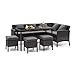 blumfeldt Titania Dining Lounge Set - Transat, Ensemble de Jardin, Set 5 pièces : canapé d'angle, Table et 3 tabourets, 7 Places, Coussin d'assise 8 cm, Housses: Gris foncé, Rotin Noir