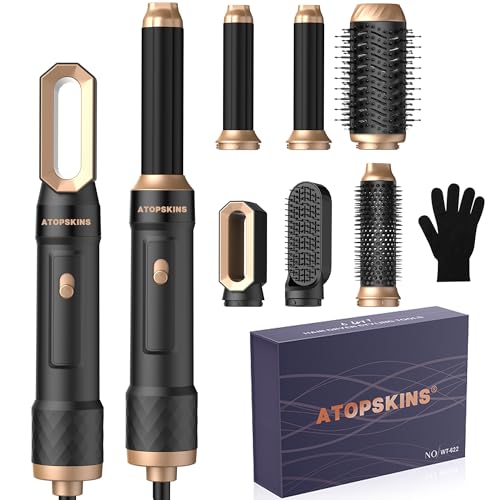 Airbrush Air Styler Set with Auto Curling Wands, 6 in 1 Hair Dryer Brush with Curl Straighten Volumise, Smooth, Styling Tools Hair Styler Brushes for Styling Hair Curler Hairbrushes,Black