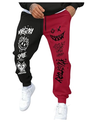 SHENHE Men's Color Block Graphic Sweatpants Drawstring Gym Joggers Pants with Pockets