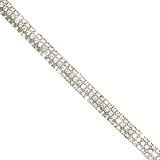 Trims by the Yard 1/4' Emilia, 3-Row Rhinestone Studded Rope, Cotton Cord Trim, 10 Yard Cut | Crystal | (10 Yard Cut)