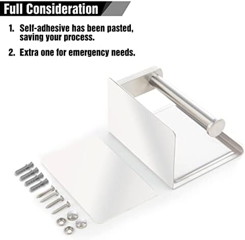Polarduck Toilet Roll Holder with Phone Self, Stick on Toilet Roll Holder for Bathroom, SUS 304 Stainless Steel, Two Installation of Self-Adhesive and Wall Mounted, Brushed Nickel, (Silver)