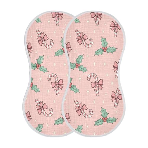 2 Pack Muslin Burp Cloths Christmas Candy Bow Pink Cotton Baby Burp Cloths Ultra Absorbent Burping Cloth Soft Spit Up Rags for Baby Boys Girls, Large 22