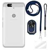 ESCAMOT [4 en 1] Coque Compatible avec Huawei Nexus 6P avec Lanire, Dragonne et Support Bague, tui Protecteur Antichute Kit Voyage (Ensemble Bleu)