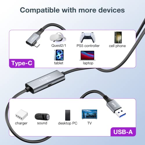 LEIRUI Link Cable Compatible with Quest 2 Accessories with Separate Charging Port USB 3.0 Type A to C Cable High Speed Charge Cable Compatible with Quest 2 1 Pro Pico 4 VR Headset - Thumbnail 7