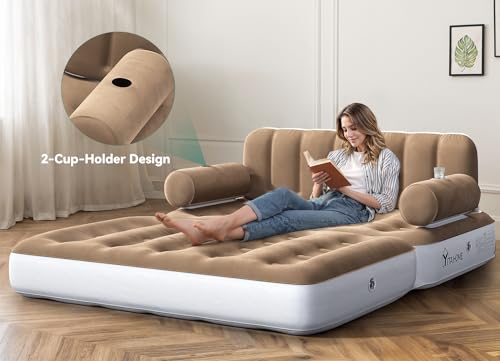 image for YITAHOME Queen Size Inflatable Sofa Bed with Headboard and Pump, Conve