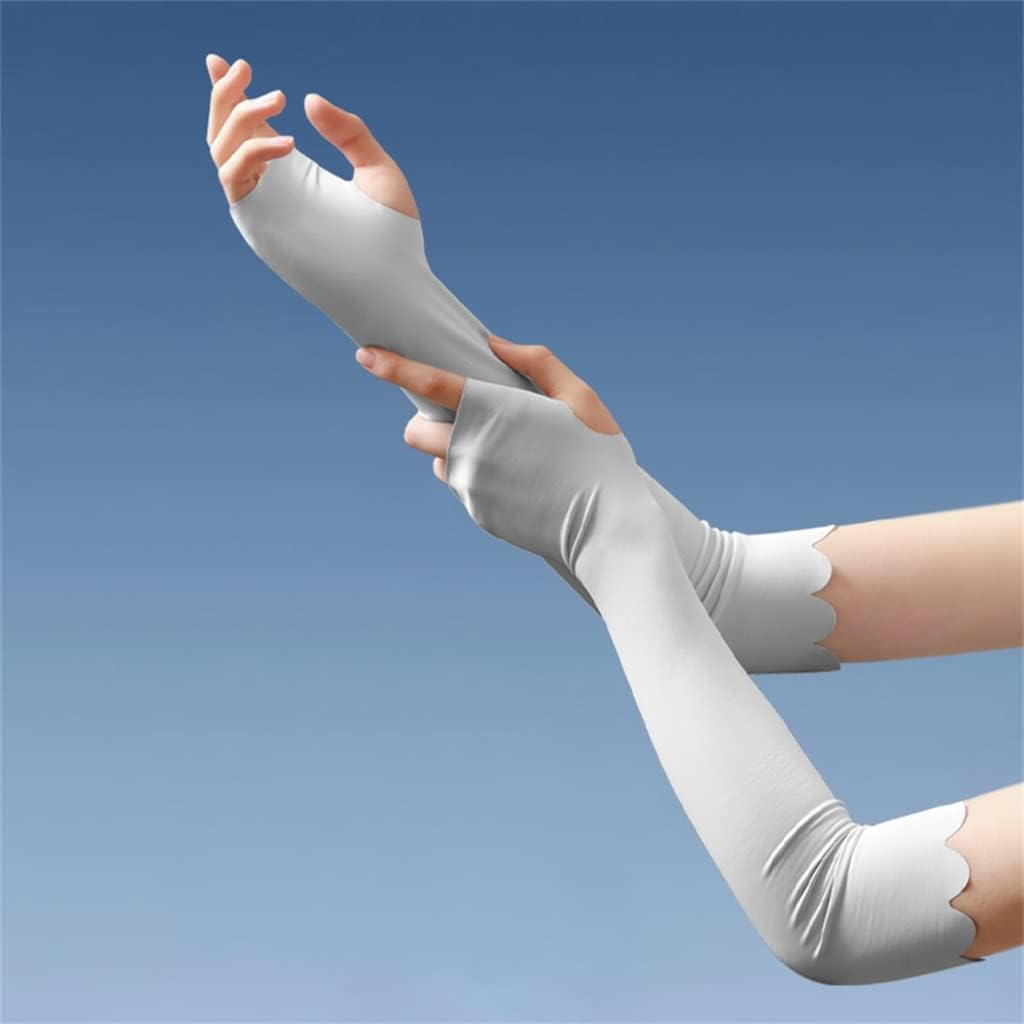 HBJWOV Ice-Sleeved Women's Ice Thin Sleeves Driving Outdoor Ice Silk Hand-Sleeved Long Cycling Gloves Thin(Black)