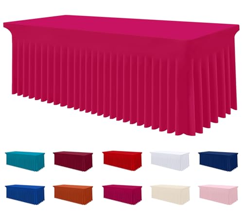 Image of Smiry Spandex Elastic Fitted Table Cloth Skirt for 6FT Rectangle Table | Stretch Washable Table Cloth, Banquet Table Cover for Wedding, Party, Indoor & Trade Shows, (Fuchsia, 72Lx30Wx30H)