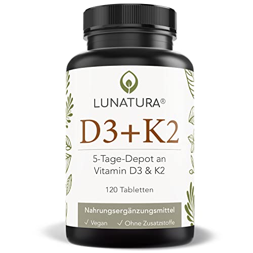 Lunatura Vitamin D3 + K2 MK7 Depot I 120 Tabletten hochdosiert I mit 125 µg Cholecalciferol & 200µg Menaquinon pro Tagesdosis I 5.000 IE Vitamin D3 I Natürlich Vegan & ohne Zusatzstoffe Cover
