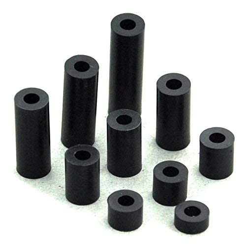 Electronics-Salon Black Nylon Round Spacer Assortment Kit, for M3 Screws, Plastic.