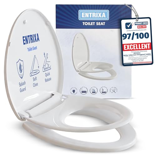 ENTRIXA 2-in-1 Toddler Potty Training Seat - Elongated White Toilet Seat with Built-in Magnetic Child Seat Soft Close & One-Click Quick Release for Easy Cleaning - Ideal for Boys & Girls