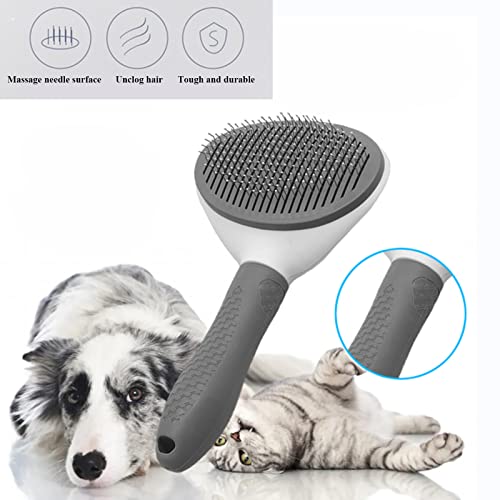 Secwell Haustiere Katzenbürste Haar Entferner Hundebürste mit Reinigungsknopf Fellbürste für Langhaar und Kurzhaar grau