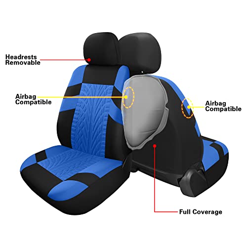 Varcozy Car Seat Covers Front Pair,Universal Cloth Front Seat Covers For Car,Breathable And Washable Seat Covers For Suv, Sedan, Van, Automotive Interior Covers, Airbag Compatible, Black&Blue #TOP3