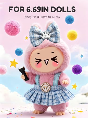 Image of Clothes for LABUBU 6.7inch (17cm) Doll, Cute Outfit Small Dress and Hairpin, Dress Up, Accessories (No Doll) (Blue)