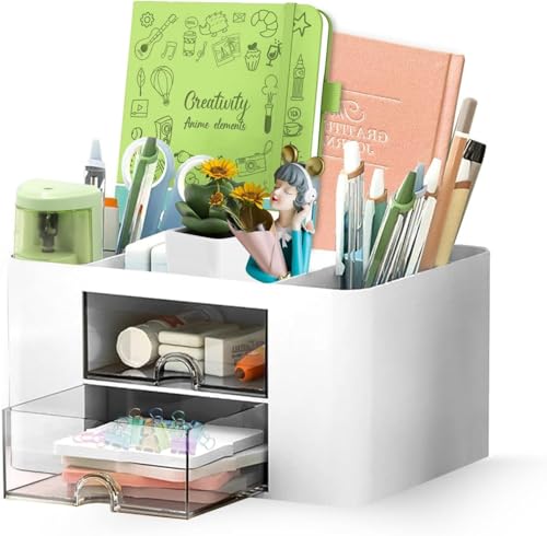 Shuttle Art Desk Organizer with 2 Drawers | Multi-Functional Stationery Holder f...