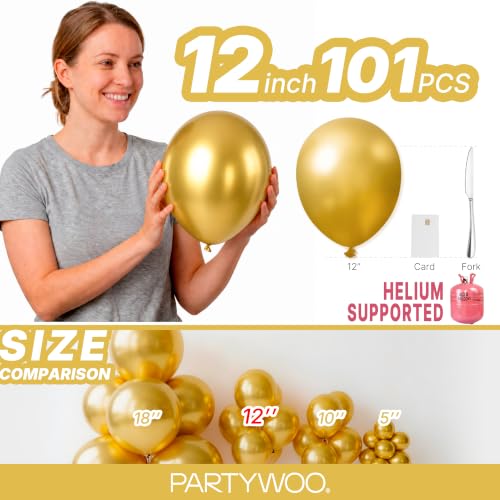 Image of PartyWoo Gold Balloons 101pcs 12 Inch Gold Latex Helium Balloons for Birthday Wedding Anniversary Baby Shower Graduation Bachelorette Retirement Engagement Tea Casino Disco Party Decorations Gold-G101