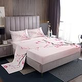 Feelyou Girls Twin Sheets Cherry Blossom Floral Bed Sheet Set for Kids Women Teens Bedroom Super Soft Flowers Pink Decor Bedding Set (1 Flat Sheet,1 Deep Pocket Fitted Sheet, and 1 Pillow Case)