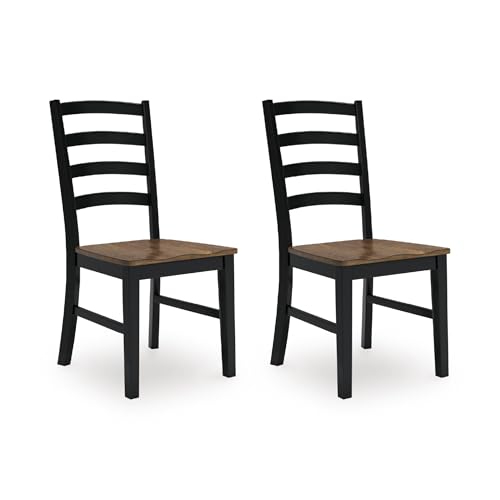Signature Design by Ashley Wildenauer Dining Chairs Set of 2, Modern Ladderback Dining Chairs with Solid Wood Frame, Two-Tone Finish, Contoured Seat, Black/Brown
