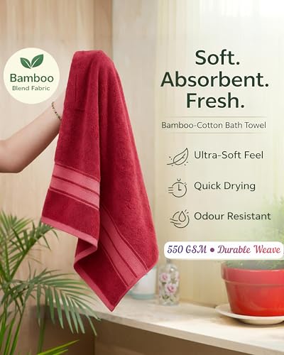 Image of Premium Bamboo Bath Towel, 550 GSM, Ultra-Soft, Quick-Drying, 3X More Absorbent (Red Maroon)