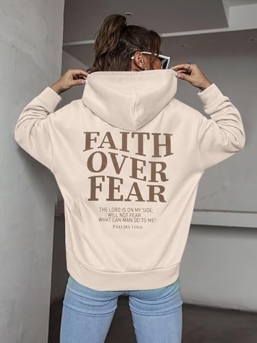 BANGELY Faith Over Fear Hoodie Women Christian Sweatshirt Graphic Christian Religious Sayings Sweater Bible Pullover Tops4