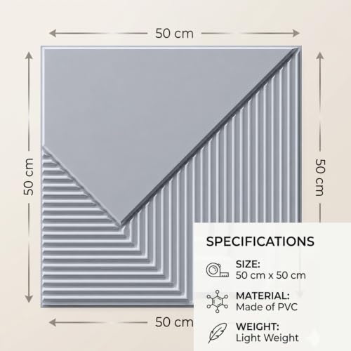 Image of Kayra Decor 3D PVC Wall Panels for Bedroom & Living Room | Plaina Design | Gray Color | 19.7 x 19.7 Inch | Pack of 12 | 32.28 Sq Ft
