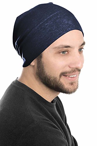 Headcovers Unlimited Mens Relaxed Beanie-Caps for Men with Chemo Cancer Hair Loss Navy