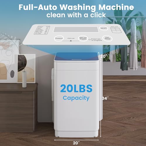Image of VCJ Portable Washing Machine, 20 Lbs Full-Automatic Portable Washer with 7 Wash Cycles, LED Display, Electric Laundry Machine for Apartment, RVs, Dorms