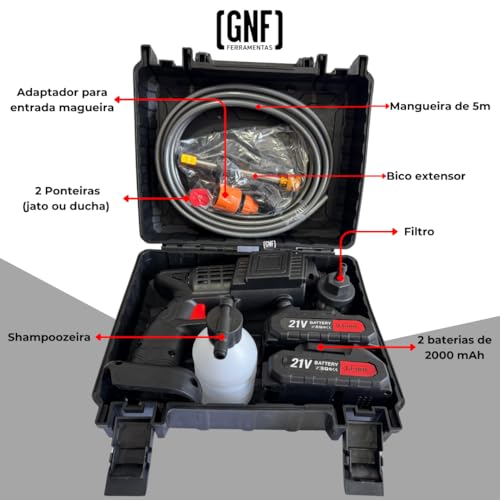 Lavadora Jato Portátil Sem Fio Alta Pressão Bivolt Recarregável 2 Baterias 21V Bivolt