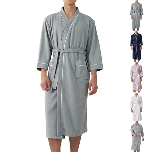 Cambkatl Men's Waffle Robe Comfy Long Spa Bathrobe Kimono Cardigan Sleepwear Nightgown with Pockets & Belt2