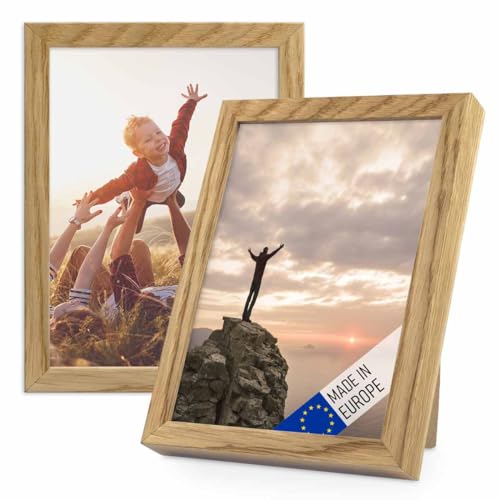 CABBEL Doppelpack Bilderrahmen 42x59,4 cm Birke massiver MDF-Holzrahmen bruchsicheres Plexiglas zum Aufhängen ideal für Fotos Gemälde Collagen