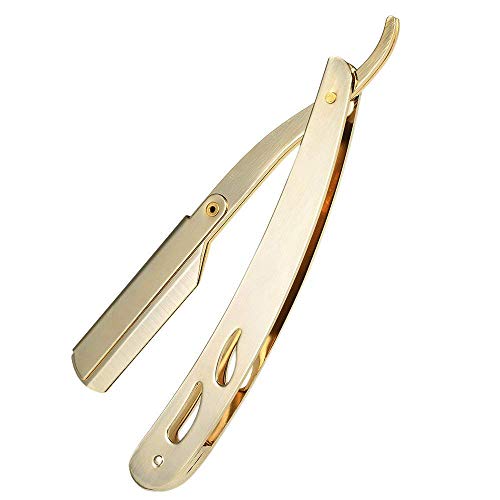 Stainless Steel Straight Edge Barber Shaving Razor Sicastar® Folding Straight Razor Single Edge Replaceable Blades fit for All of Double Edge Razor Blades (Gold)