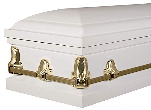 Titan Casket Orion Series Steel Casket (White And Gold) Handcrafted Funeral Casket - White And Gold Finish With White Crepe Interior #TOP3