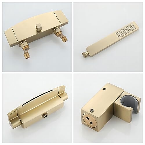 Badewannenarmatur Wasserfall Armatur Badewanne Mischbatterie mit Brause Wannenarmatur,Wannenarmatur Wasserfall,Armatur Badewanne Set, Messing badewannenarmaturen (gold gebürstet)