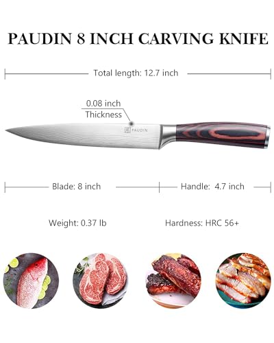 PAUDIN Carving Knife, Kitchen Knife 8 Inch, German High Carbon Stainless Steel with Wooden Handle, for Home Restaurant & Outdoor Use, Come with Gift Box - Image 3
