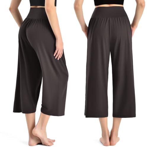 Ipletix Capri Pants for Women Casual Gaucho Wide Leg 23" Brown S - image 2