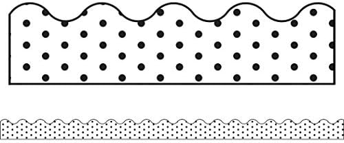 Schoolgirl Style Industrial Chic Scalloped Borders, White with Black Dots (108340)