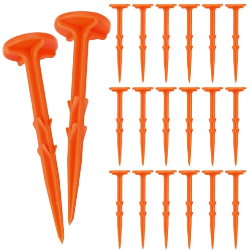 Nuanchu 20 Pcs 5 Inch Low Profile Survey Markers Hi-vis Line Yard Property Marker Survey Stakes for Patios Lawn Edges Gardens Paver Landscape Fabric Tarps Weed Barriers (Orange 5 x 1.5 Inches)