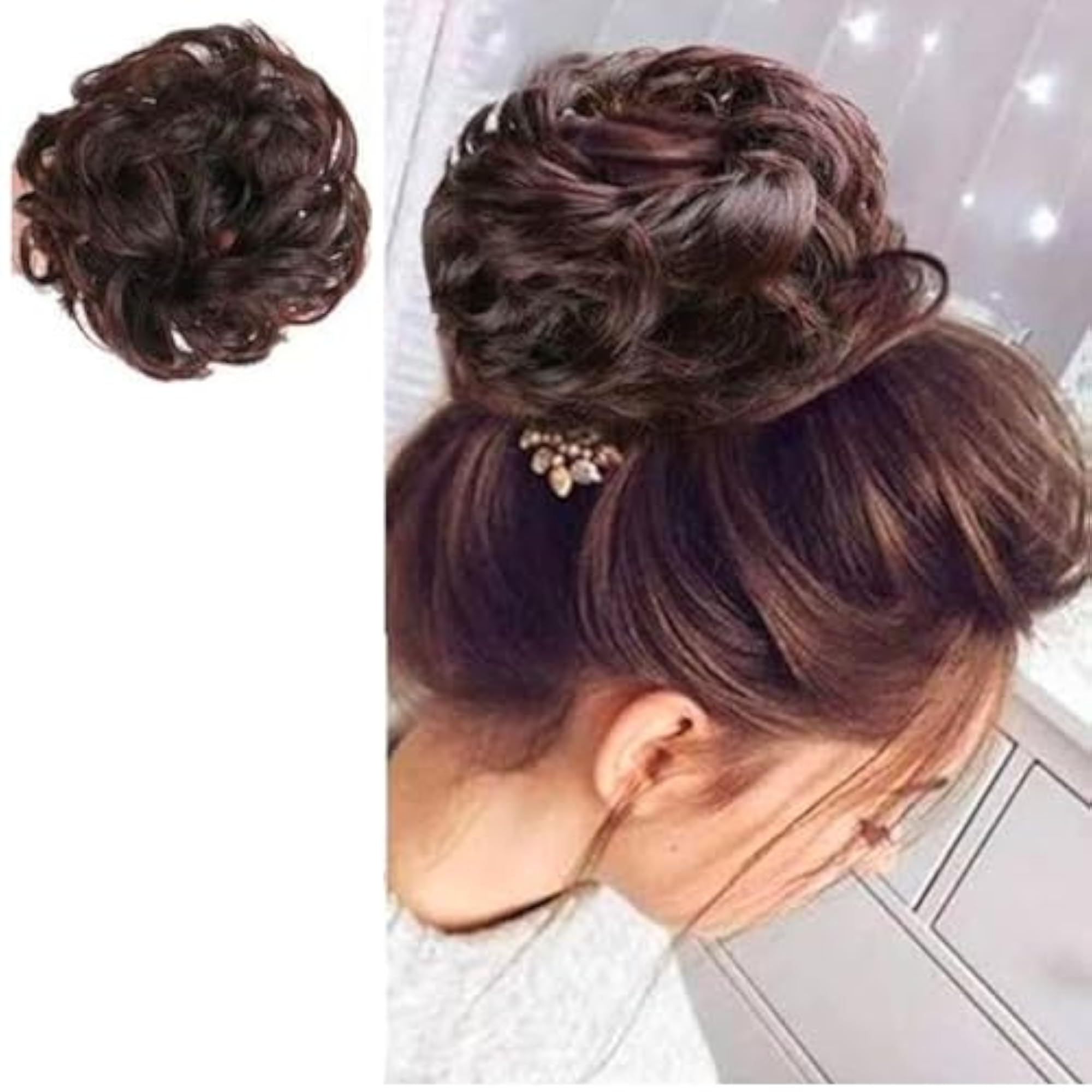 Women's Messy Brown Bun Rubber Juda, Bridal Instant Ready