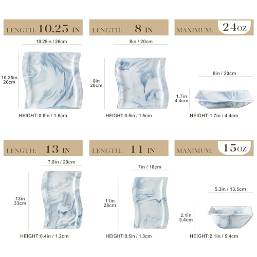 Image of MALACASA Plates and Bowls Sets, 26 Piece Blue Dinnerware Sets for 6, Porcelain Dinner Set with Set, Dishes, Cereal Serving Platters, Kitchen Plate Bowl Series FLORA, 26 Piece(Service for 6)