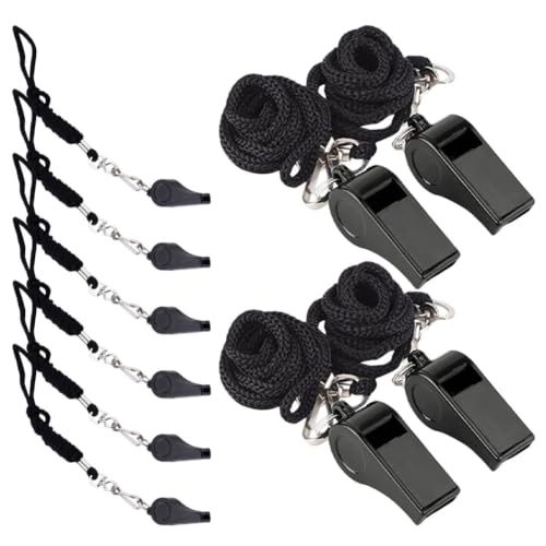 10 silbatos negros de plástico con cuerda para árbitros y entrenadores miniatura 1