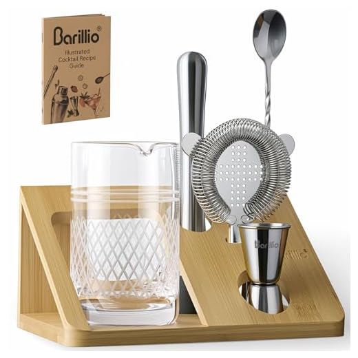 20 Oz Crystal Cocktail Mixing Glass Set With Bamboo Stand by Barillio | Seamless Mixing Pitcher for Stirred Cocktail with Thick Weighted Bottom