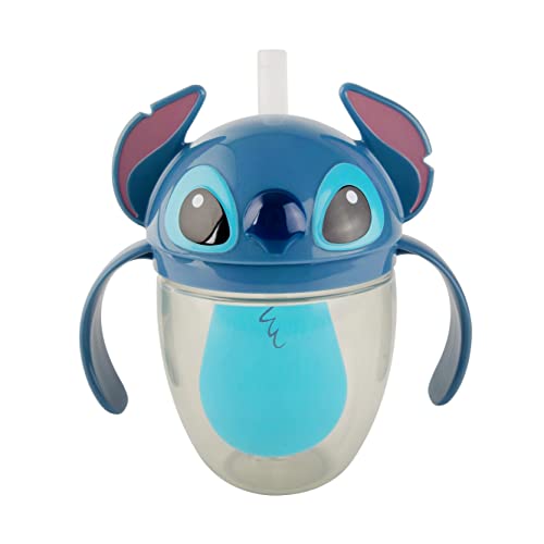 Image of The First Years Disney Stitch Weighted Straw Cup - Spill Proof Toddler Straw Cups with Flip Top Cover - Transition Sippy Cups - Toddler Feeding Supplies - 7 Oz - Ages 6 Months and Up