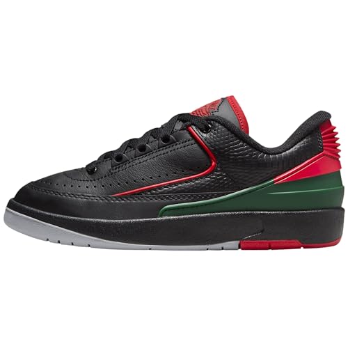 NIKE Air Jordan 2 Retro Low Big Kids' Shoes (FJ6869-006, Black/Fir/Cement Grey/Fire Red) Size 6