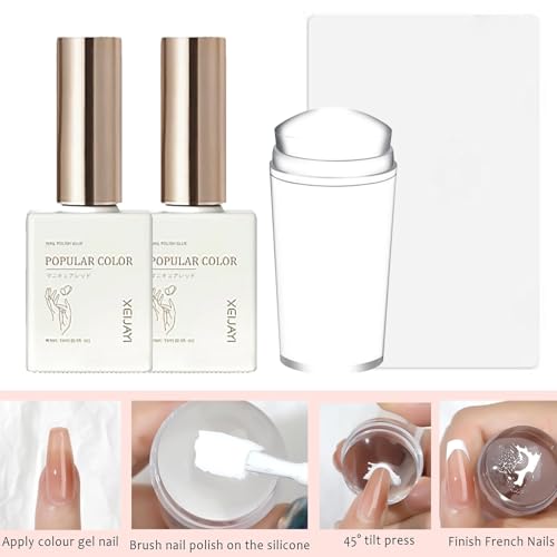 French Manicure Kit - French Tip Stamp Pink & White Gel Nail Polish Gel Nail Kit Nail Art Tools, Nail Stamper French Manicure Nude White Jelly Nail Polish French Nails Nail Accessories Set for Women - Image 3
